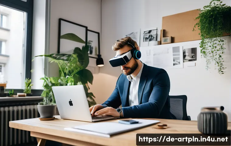 미술문화기획사 채용 공고 트렌드 분석 - A modern cultural manager working remotely in a stylish Berlin apartment, surrounded by digital tool...