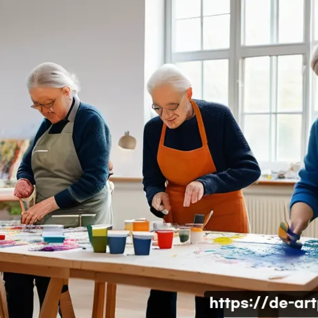 미술문화기획사의 커뮤니티 참여 방법 - A vibrant cultural workshop scene in a modern art studio in Germany, diverse group of adults and sen...