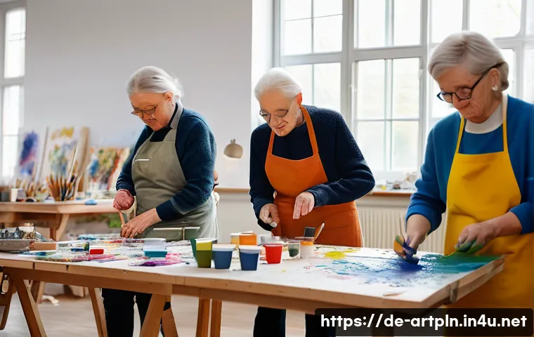 미술문화기획사의 커뮤니티 참여 방법 - A vibrant cultural workshop scene in a modern art studio in Germany, diverse group of adults and sen...