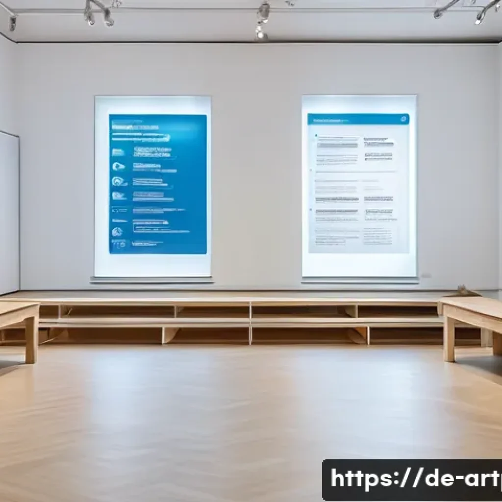 미술문화기획사의 전시 이벤트 운영 경험담 - A modern art exhibition setup scene inside a spacious, well-lit gallery in Berlin, showing a team of...