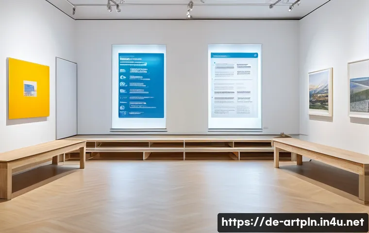 미술문화기획사의 전시 이벤트 운영 경험담 - A modern art exhibition setup scene inside a spacious, well-lit gallery in Berlin, showing a team of...