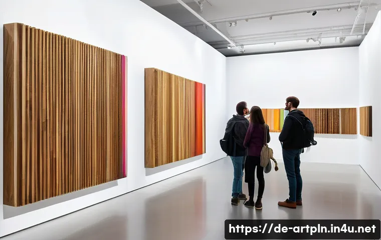 미술문화기획사의 전시회 사례 연구 - A modern art exhibition space featuring modular, movable walls made from sustainable recycled wood, ...