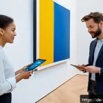 Home 20 미술문화기획사와 큐레이터의 차이점 - A modern art exhibition setting in a prestigious German museum, featuring a diverse team of art cult...
