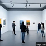 Home 19 미술문화기획사와 관련된 최신 학문 동향 - A modern art gallery blending traditional paintings with cutting-edge technology, featuring visitors...